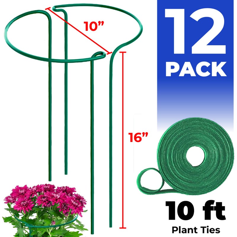 K-Brands 12 Pack Plant Support Stakes â€“ Heavy-Duty Half Round Peony Support Ring and Cage for Indoor and Outdoor Plants â€“ Peony, Tomato, Hydrangea, Rose 10" Wide x 16" High - Image 2