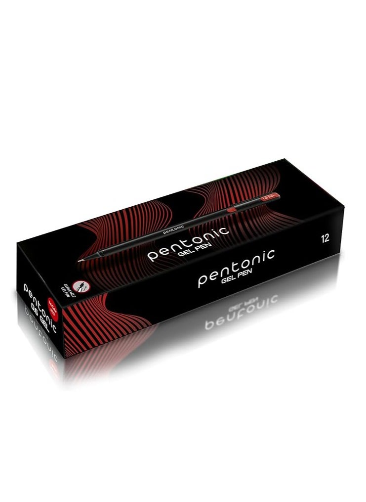 Pentonic Gel Pen Box Pack | Tip Size 0.6 mm | Click Off Mechanism With Black Matte Finish Body | Quick Dry, Waterproof Ink For Smooth Writing Experience | Red Ink, Pack Of 12  - Image 1