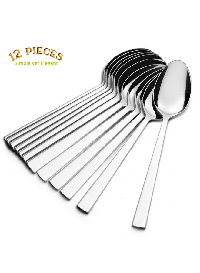 إي-فار مجموعة ملاعق عشاء من 12 قطعة، ملاعق حساء من الفولاذ المقاوم للصدأ مقاس 7.9 بوصة للمنزل أو المطبخ أو المطعم، غير سامة ومصقولة بالمرآة، حافة مربعة وآمنة للاستخدام في غسالة الأطباق - Image 3