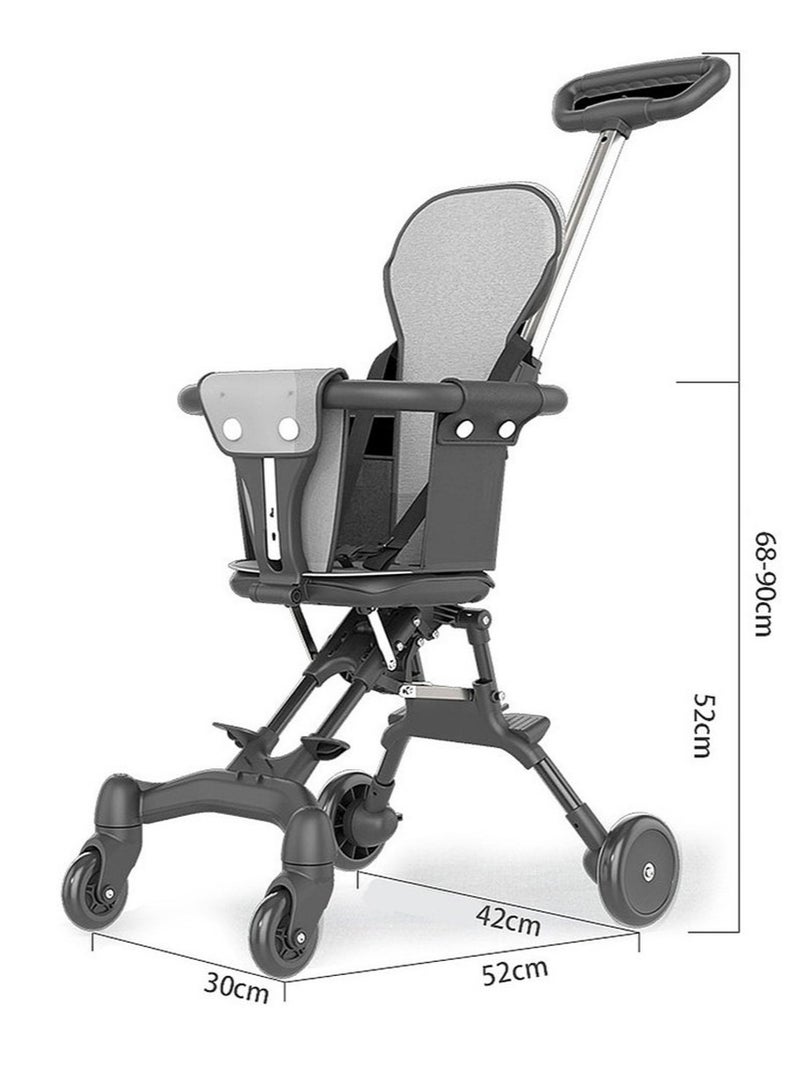 One-touch folding no-mounting stroller, two-way lightweight stroller, easy-folding four-wheeled stroller with cushion and seat belt  - Image 2