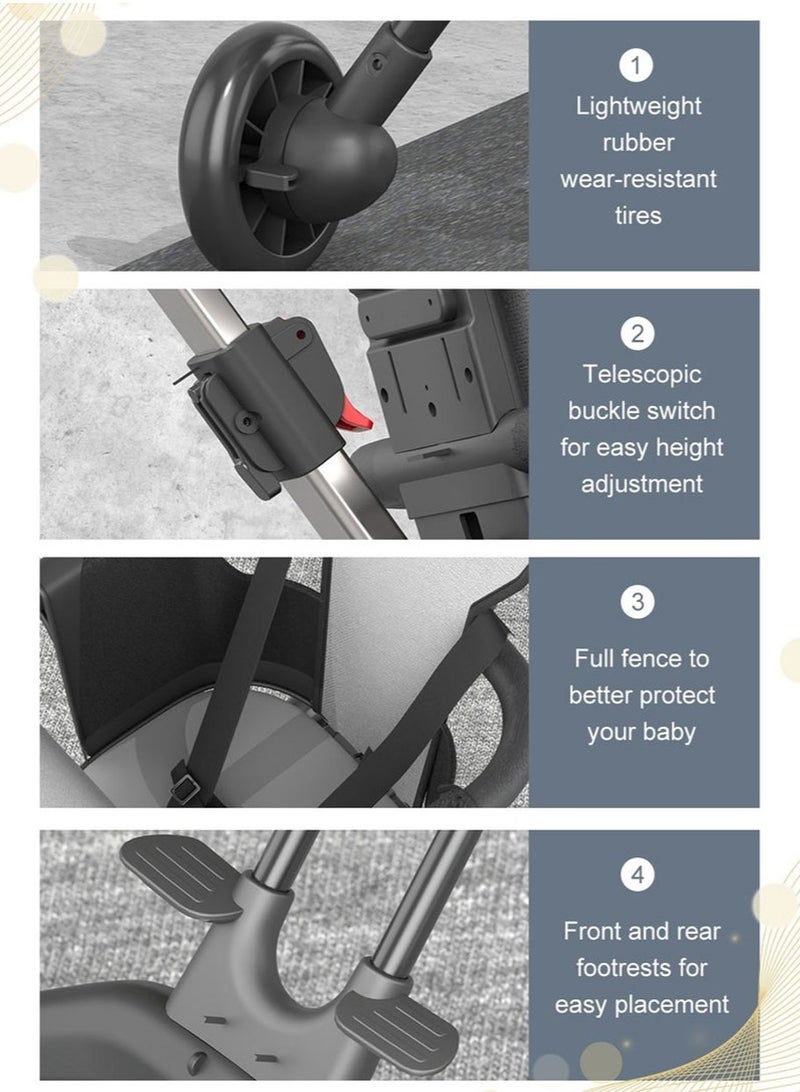 One-touch folding no-mounting stroller, two-way lightweight stroller, easy-folding four-wheeled stroller with cushion and seat belt  - Image 3