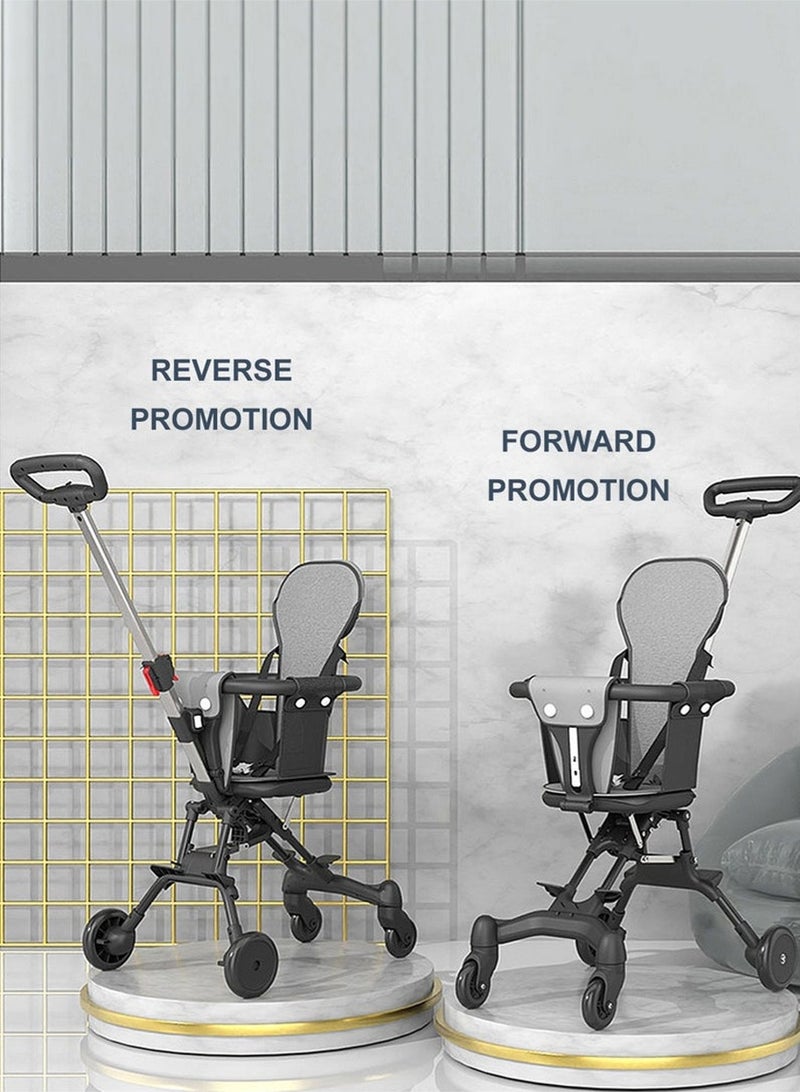 One-touch folding no-mounting stroller, two-way lightweight stroller, easy-folding four-wheeled stroller with cushion and seat belt  - Image 4