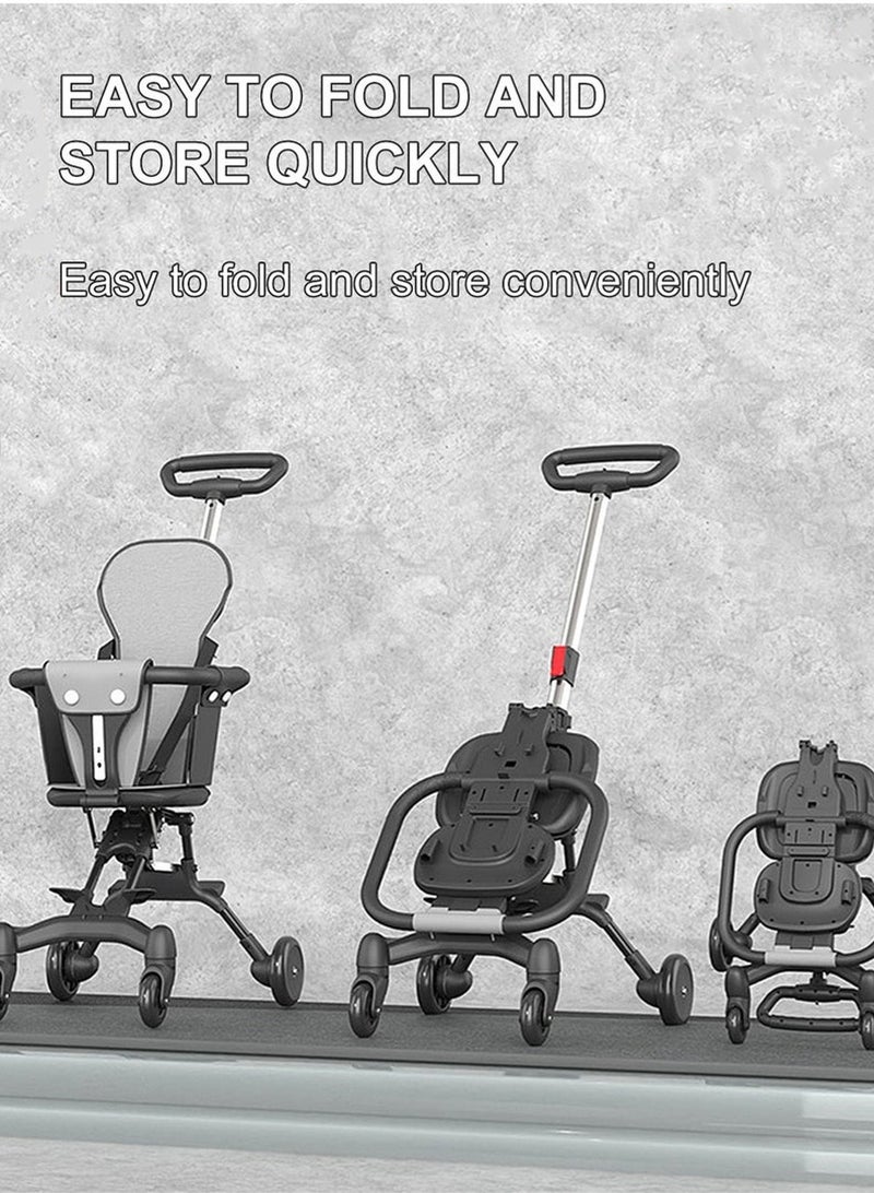 One-touch folding no-mounting stroller, two-way lightweight stroller, easy-folding four-wheeled stroller with cushion and seat belt  - Image 5