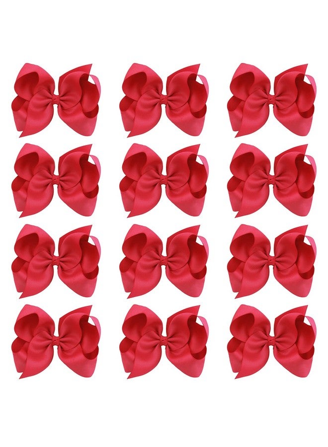 Oaoleer Big Hair Bows for Girls 12 PCS 6" Red Grosgrain Ribbon Large Boutique Bow Alligator Clips Hair Accessories for Toddlers Little Girls Kids - Image 1