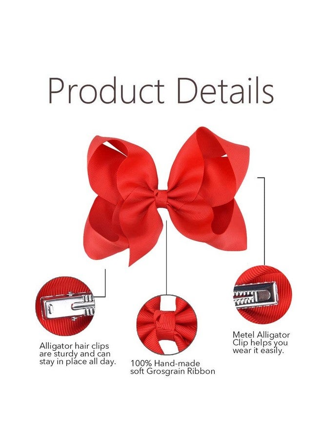 Oaoleer Big Hair Bows for Girls 12 PCS 6" Red Grosgrain Ribbon Large Boutique Bow Alligator Clips Hair Accessories for Toddlers Little Girls Kids - Image 4