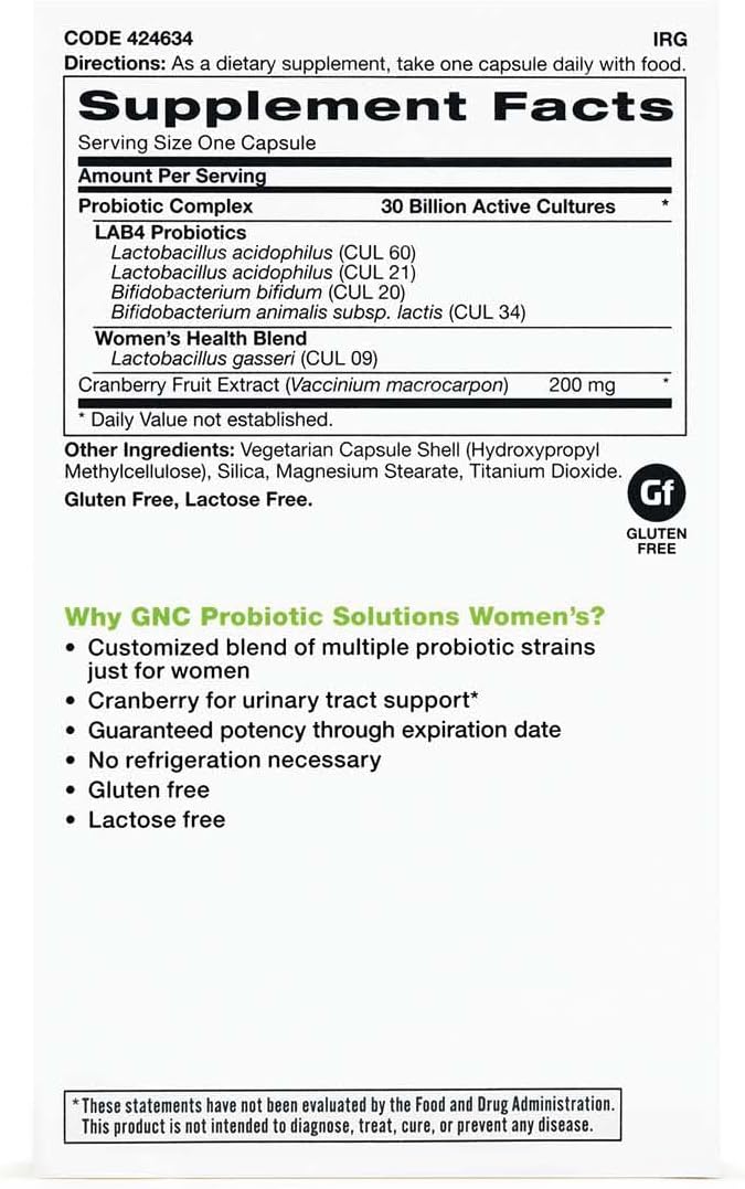 GNC Probiotic Solutions Womens with 30 Billion CFUs Clinically Studied MultiStrain for Women Supports Digestive and Immune Health Vegetarian 30 Capsules - Image 2