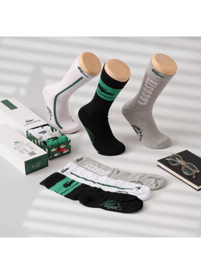 LACOSTE Long Socks Set – 6 -Pack  Premium Cotton Comfort , Unisex Stylish Design- One Size Fits