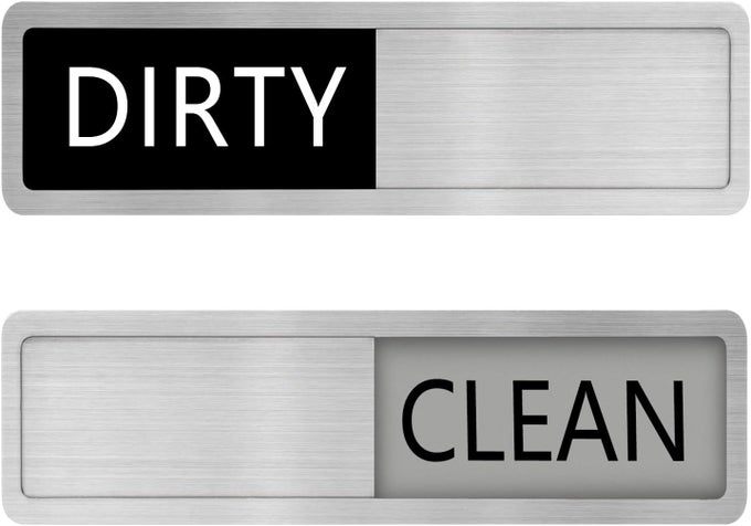 DISHWASHER MAGNET STAINLESS STEEL CLEAN DIRTY SIGN MAGNETIC WORKS ON ALL DISHWASHERS HELPS YOU KNOW WHETHER DISHES ARE CLEAN OR DIRTY 55 X 16 INCHES BLACK AND GREY