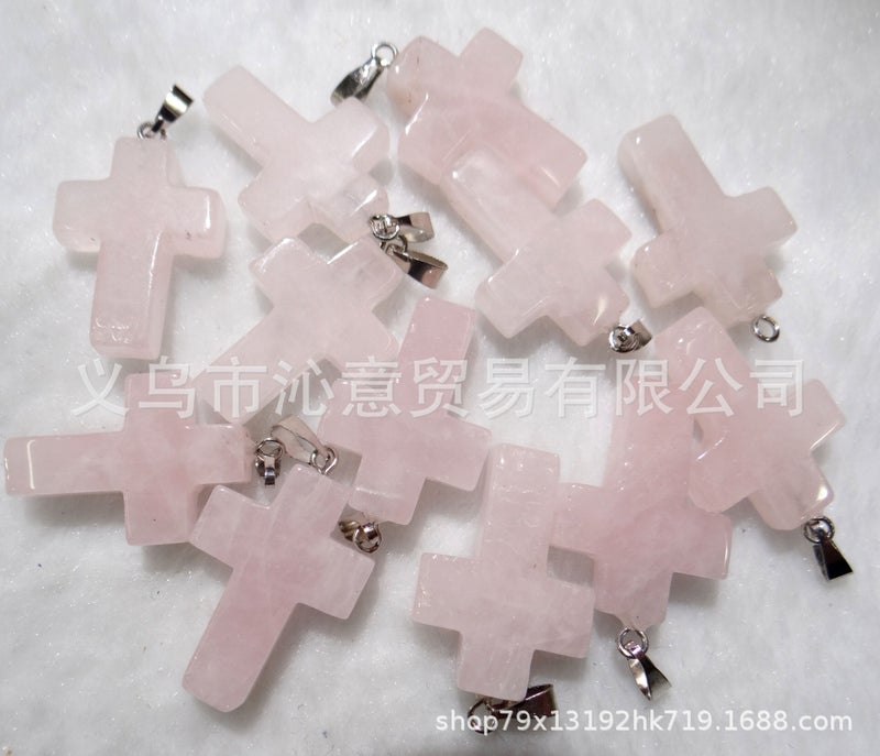 Generic Natural Agate Gemstone Cross Pendant Necklace Powder Crystal 