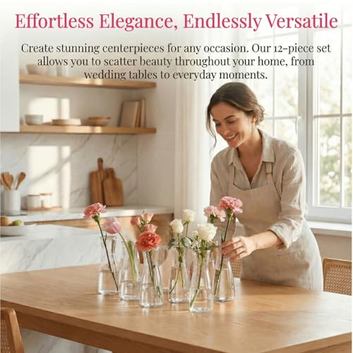 Jowgut Set of 12 Glass Bud Vases, Clear Small Flower Vases for Centerpieces, 6 Oz Decorative Vase for Wedding, Birthday, Events, Dining Room - Image 4