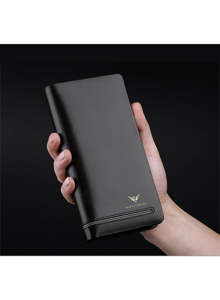 William Polo Brand Business Zipper Wallet Leather Wallet Handheld Bag Men's Long Handheld Bag - Image 3