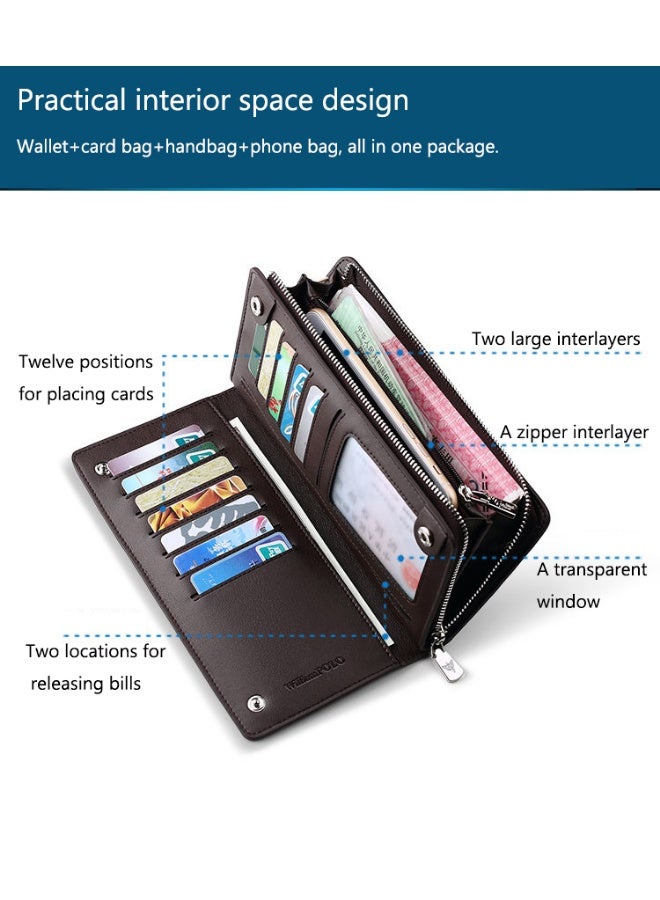 William Polo Brand Business Zipper Wallet Leather Wallet Handheld Bag Men's Long Handheld Bag - Image 5