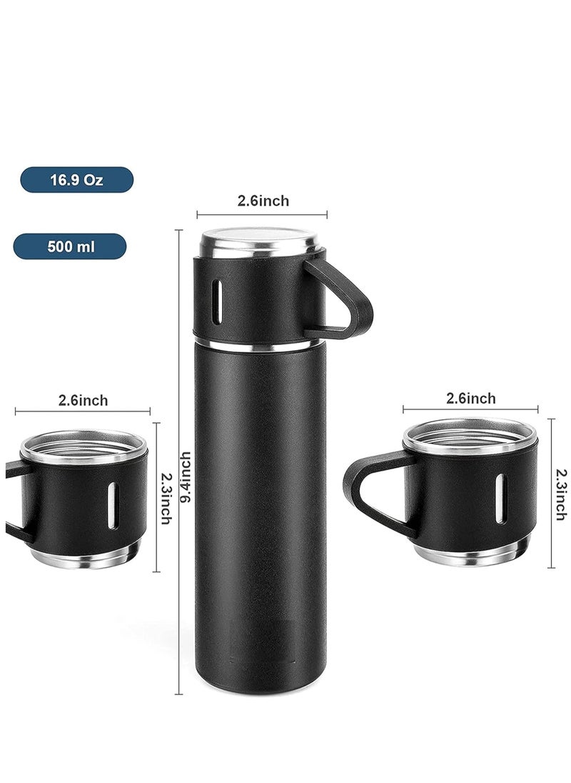 JAJEEK 500ml Stainless Steel Vacuum Thermos Flask with Silicone Handle – Insulated Water Bottle with 2 Stainless Steel Cups Set for Hot & Cold Outdoor Travel | Gift Box (2 PACK, BLACK) – Ideal for Hiking, Camping, and Travel  - Image 5