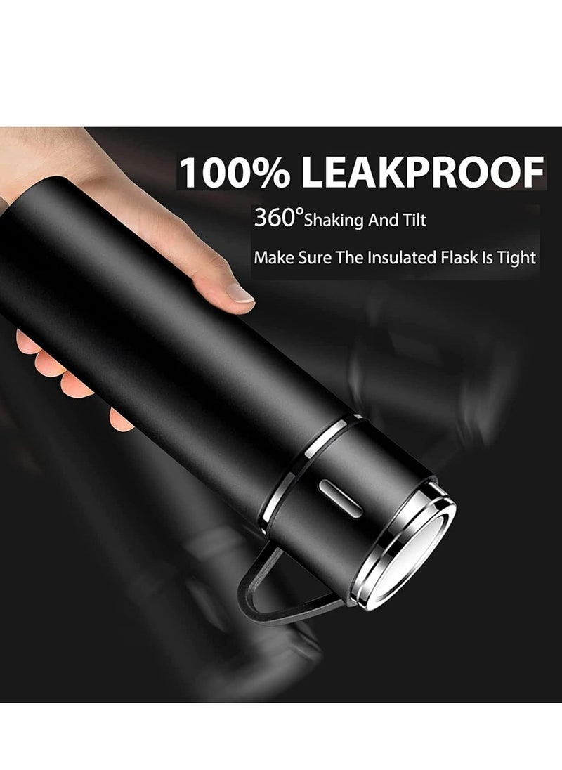 JAJEEK 500ml Stainless Steel Vacuum Thermos Flask with Silicone Handle – Insulated Water Bottle with 2 Stainless Steel Cups Set for Hot & Cold Outdoor Travel | Gift Box (2 PACK, BLACK) – Ideal for Hiking, Camping, and Travel  - Image 3