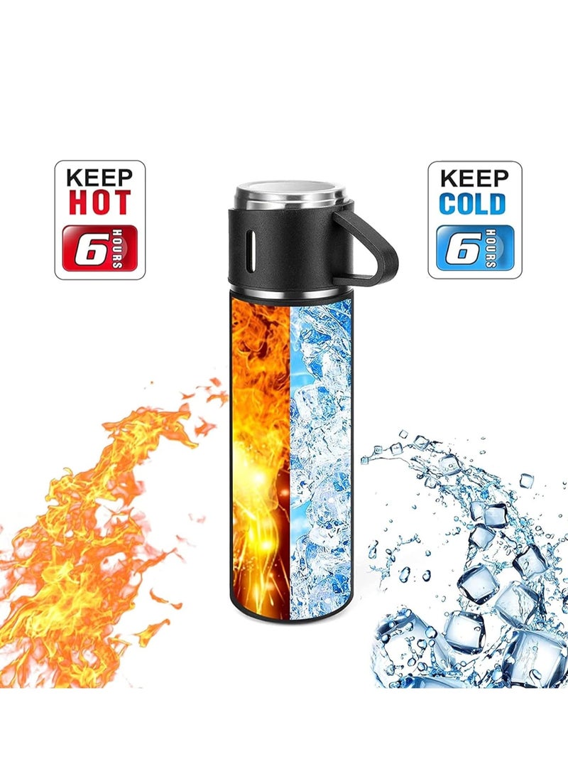 JAJEEK 500ml Stainless Steel Vacuum Thermos Flask with Silicone Handle – Insulated Water Bottle with 2 Stainless Steel Cups Set for Hot & Cold Outdoor Travel | Gift Box (2 PACK, BLACK) – Ideal for Hiking, Camping, and Travel  - Image 4