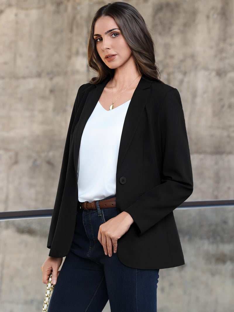 Kelyaa Womens One Button Blazer Casual Open Front Long Sleeve Suit Jackets Business Work Office Blazers with Pockets Black - Image 4