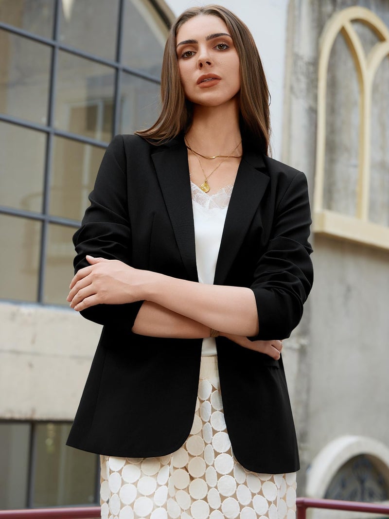 Kelyaa Womens One Button Blazer Casual Open Front Long Sleeve Suit Jackets Business Work Office Blazers with Pockets Black - Image 3