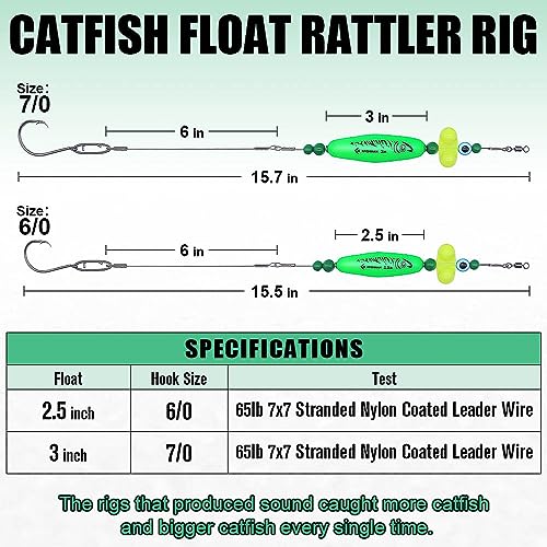 XFISHMAN Catfish-Rig-for-Bank-Fishing-Catfishing-Tackle-Floats-with-Rattler-Santee Cooper Rig Equipment(Green-2.5 inch) - Image 4