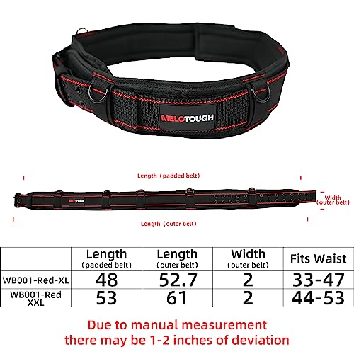 MELOTOUGH Padded Tool Belt with D ring for men construction Strong Durable Double Metal Roller Buckle,adjustable waist 44'-53'thick confortable foam padding (XXL) - Image 3