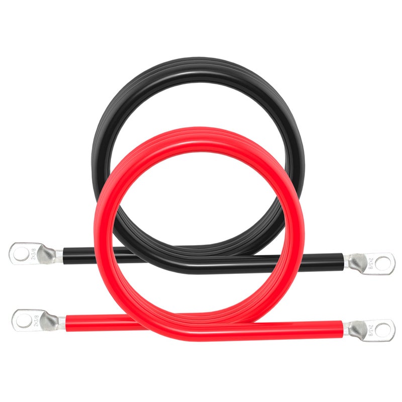 كابل بطارية 2 AWG كابلات عاكس بطارية 2AWG مع لقم 38 بوصة مجموعة أسلاك عاكس الطاقة من النحاس النقي للسفن البحرية RV السيارة الدراجة النارية 2 قطع 5 أقدام