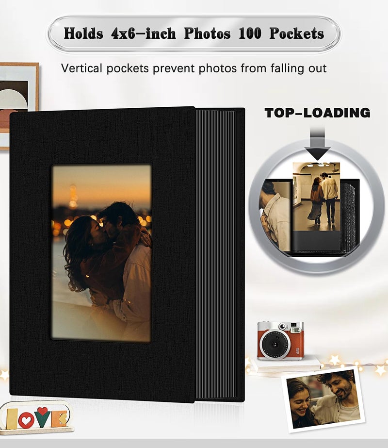 EJBLFE Ejblfe Photo Album 4x6 Linen Cover Slide-in Photo Album Book Can Holds 100 4x6 Photos with 50 Black Sheets for Family Wedding Baby and Holiday Pictures (Black)  - Image 3