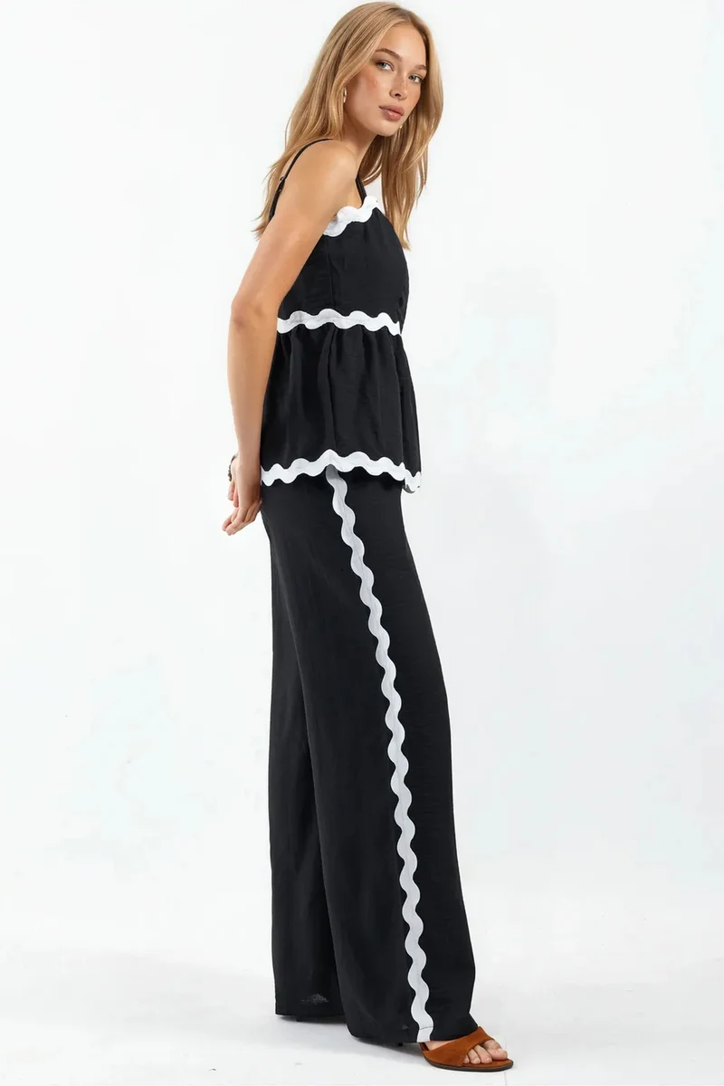 جينيفر Strapless Linen Blouse And Wide-leg Trouser Set