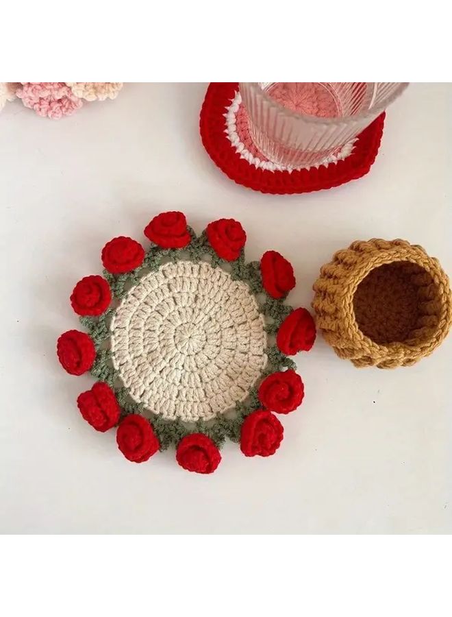 2 In 1 Orange Yellow Foldable Handmade Rose Bouquet Coasters Home Office Decor - Image 5