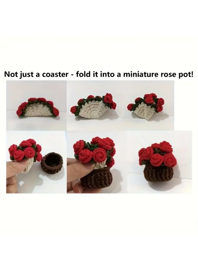 2 In 1 Orange Yellow Foldable Handmade Rose Bouquet Coasters Home Office Decor - Image 4