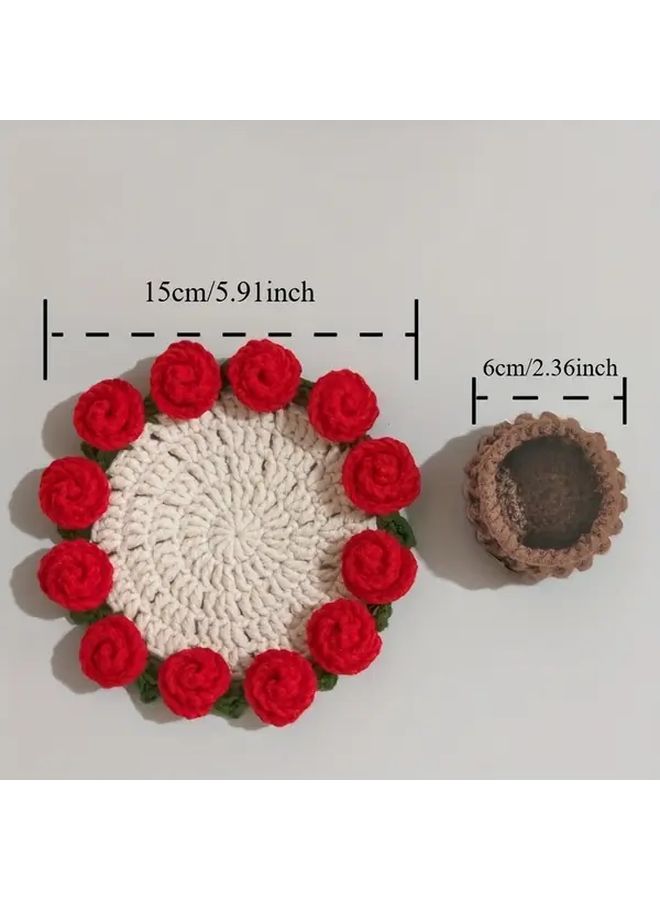 2 In 1 Orange Yellow Foldable Handmade Rose Bouquet Coasters Home Office Decor - Image 3