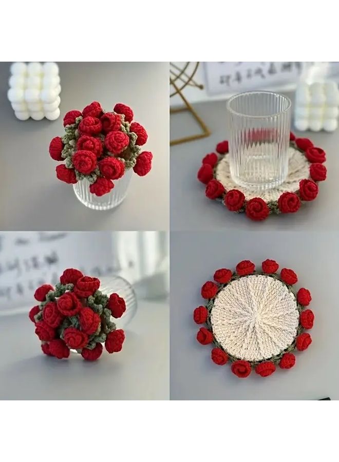 2 In 1 Orange Yellow Foldable Handmade Rose Bouquet Coasters Home Office Decor - Image 2
