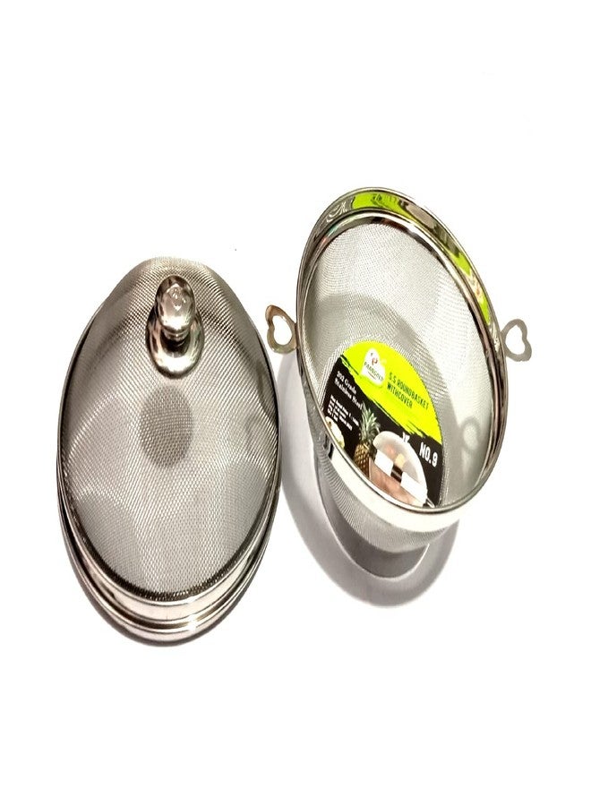 Pure Stainless Steel Round Basket with Cover Size 9 Inch (202 Grade Stainless Steel) - Image 3