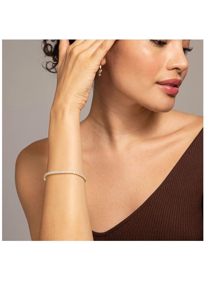 جوليا ستور سوار تنس كلاسيكي مطلي بالذهب عيار 14 قيراط ومكعب زركونيا | أساور الذهب الأصفر للنساء | 3 ملم تشيكوسلوفاكيا، 7 بوصات - Image 3