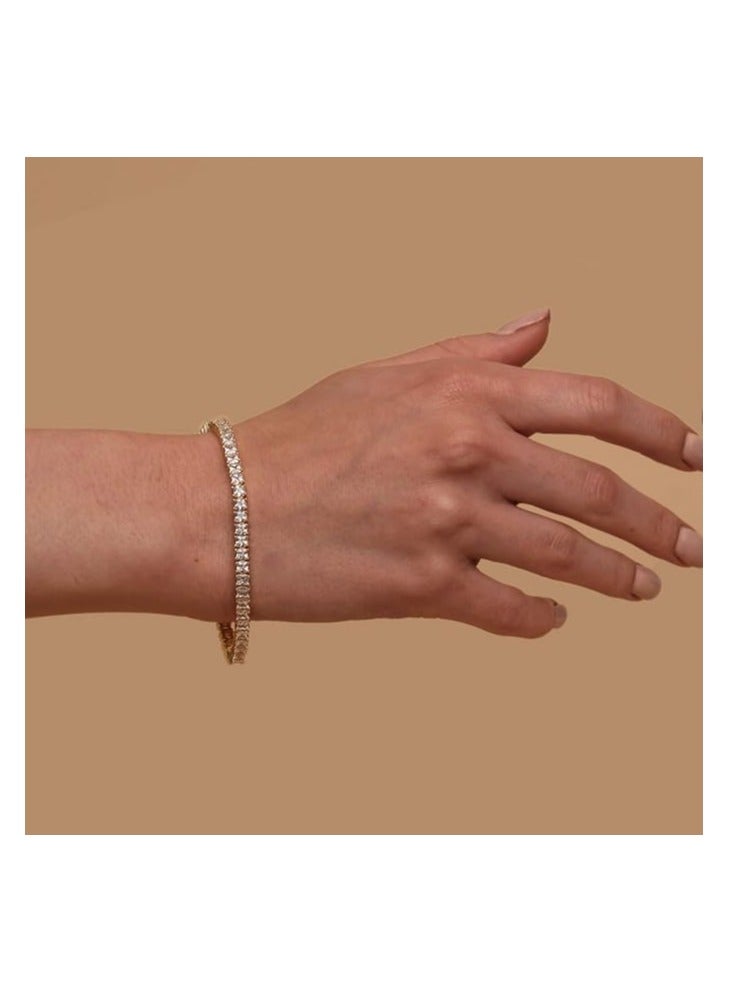 جوليا ستور سوار تنس كلاسيكي مطلي بالذهب عيار 14 قيراط ومكعب زركونيا | أساور الذهب الأصفر للنساء | 3 ملم تشيكوسلوفاكيا، 7 بوصات - Image 2