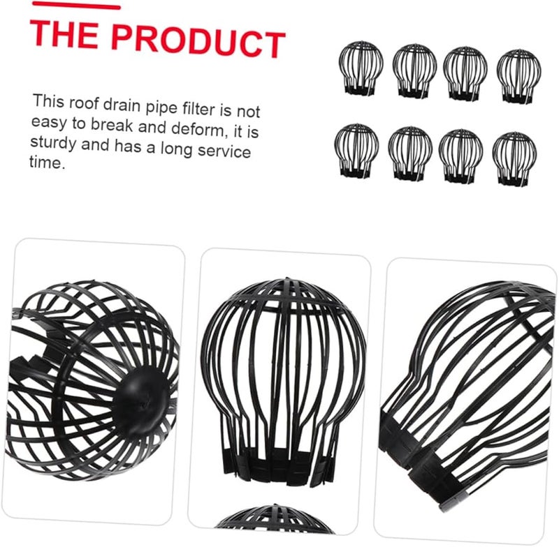 8 قطع أغطية مرشح تصريف السقف البلاستيكية السوداء، مستديرة مضادة للانسداد، مصافي حماية المزاريب - Image 5