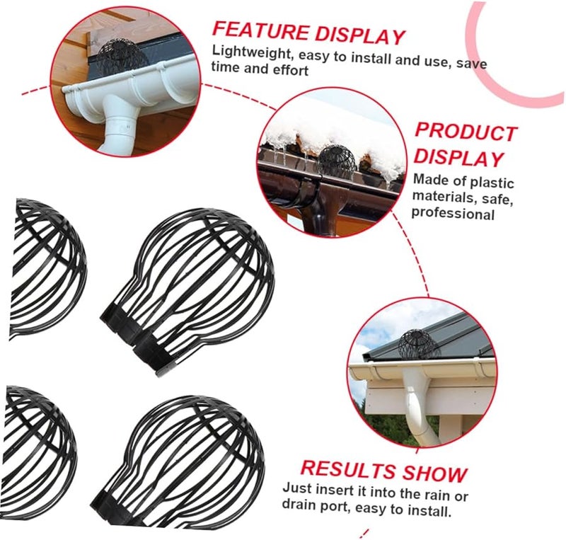 8 قطع أغطية مرشح تصريف السقف البلاستيكية السوداء، مستديرة مضادة للانسداد، مصافي حماية المزاريب - Image 4