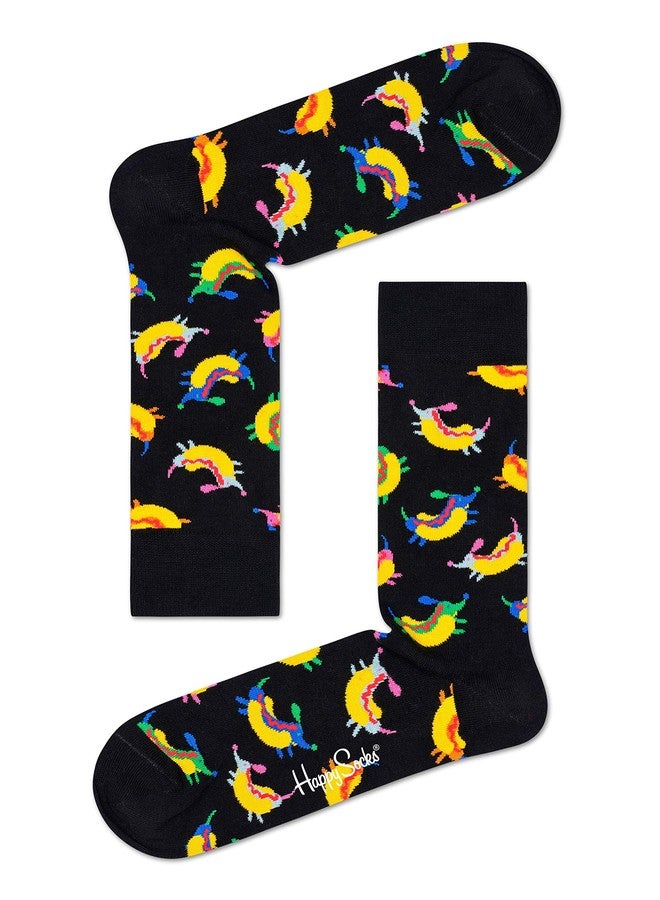 Happy Socks Unisex Hot Dog Dog Colorful Print Sock (Black/Silver, Men's Shoe Size 8-12)