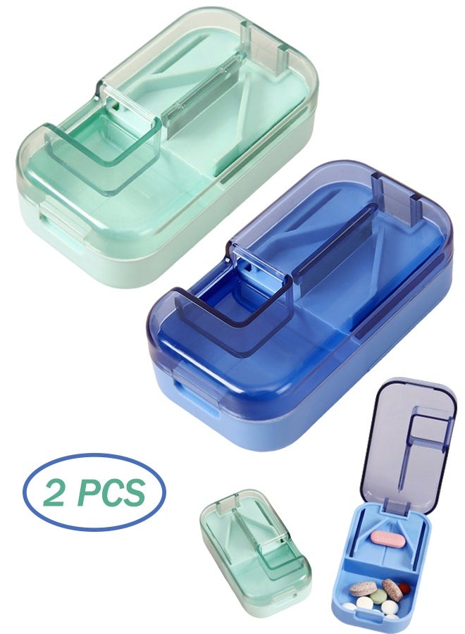 2 Pcs Pill Cutter for Small Pills, 2 in 1 Portable Tablet Cutter for Pills Storage, Pill Crusher for Tablets Cut in Half Quarter, Tablet Splitter Storage Compartment for Travel Elderly Pet - Image 1