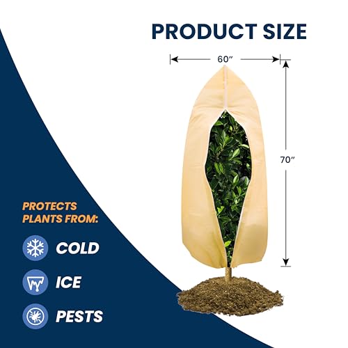 SCRUBIT Plant Covers Freeze Protection, 60 x 70 in. Frost Cloths for Outdoor Plants Fruit Trees & Shrubs with Zipper and Drawstring, Thick Winter Plant Covers - 2 Pack Tree Frost Blankets - Image 4