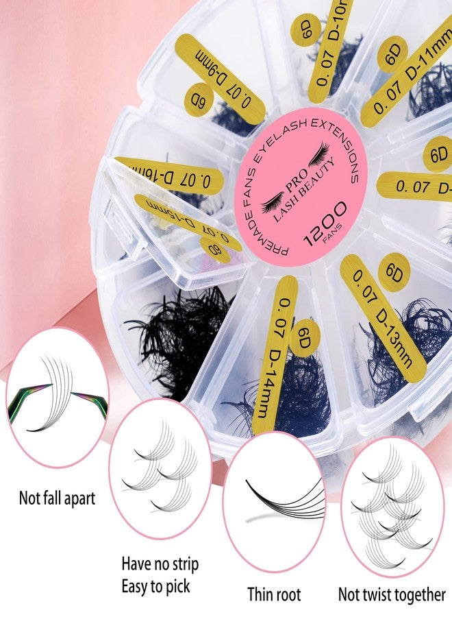 PRO LASHBEAUTY 1200 Fans Premade Fans Eyelash Extensions Premade Volume Lash Extension Mixed Tray From 5D to 14D Handmade Lashes Bulk Promade Fans Soft Pointed Fans 6D-D-0.07-9-16mix - Image 4