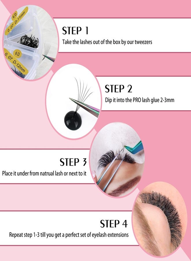 PRO LASHBEAUTY 1200 Fans Premade Fans Eyelash Extensions Premade Volume Lash Extension Mixed Tray From 5D to 14D Handmade Lashes Bulk Promade Fans Soft Pointed Fans 6D-D-0.07-9-16mix - Image 5