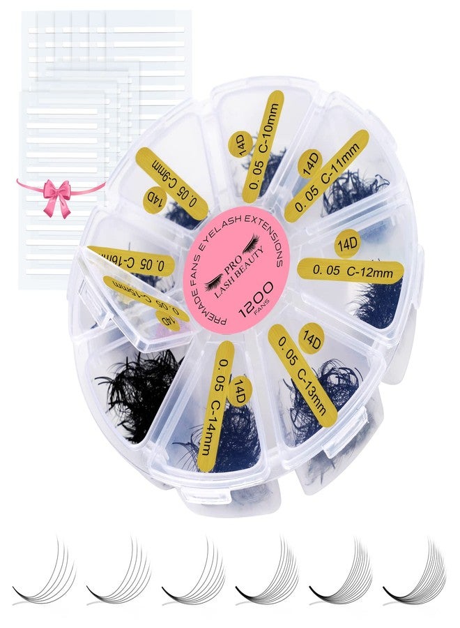 PRO LASHBEAUTY 1200 Fans Premade Fans Eyelash Extensions Premade Volume Lash Extension Mixed Tray From 5D to 14D Handmade Lashes Bulk Promade Fans Soft Pointed Fans 6D-D-0.07-9-16mix - Image 1