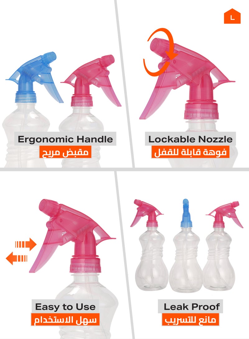 LAWAZIM Transparent Spray Kit - 500ml - Mix Color - 3 Piece | Plastic Spray Bottles, All-Purpose Red Spray Bottle for Hair, Cleaning Solutions, Plants, with Adjustable Nozzle (Mist & Stream) - Image 3