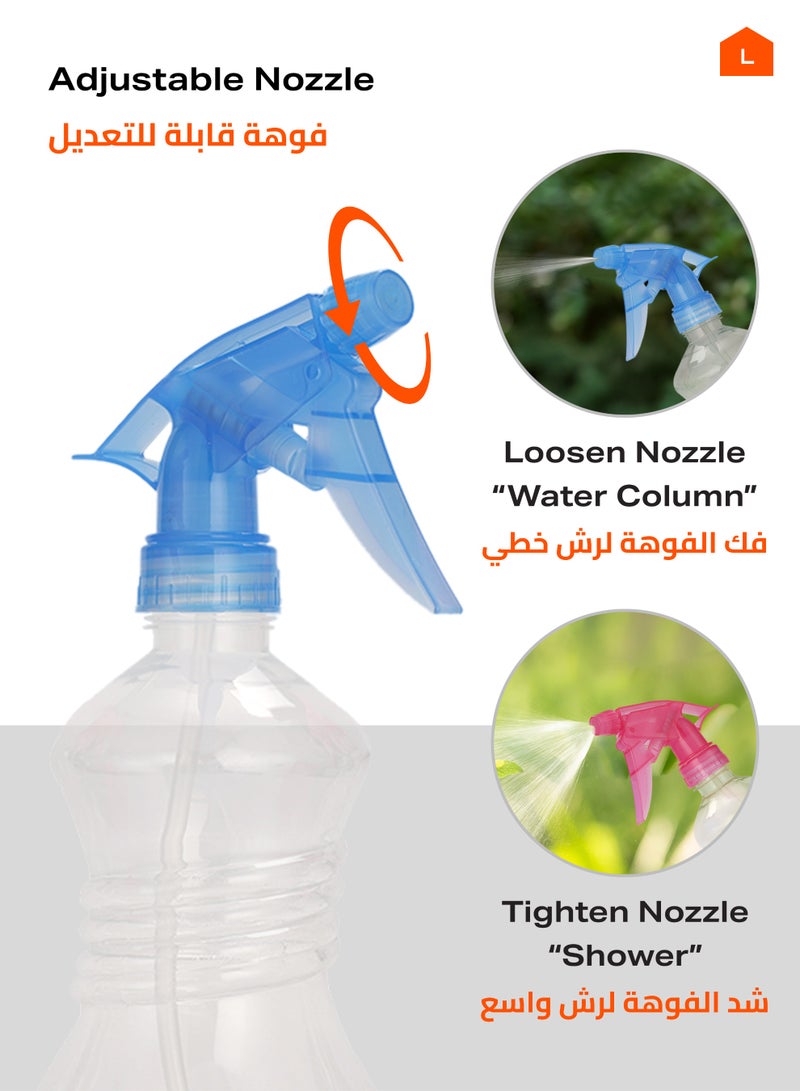 LAWAZIM Transparent Spray Kit - 500ml - Mix Color - 3 Piece | Plastic Spray Bottles, All-Purpose Red Spray Bottle for Hair, Cleaning Solutions, Plants, with Adjustable Nozzle (Mist & Stream) - Image 4