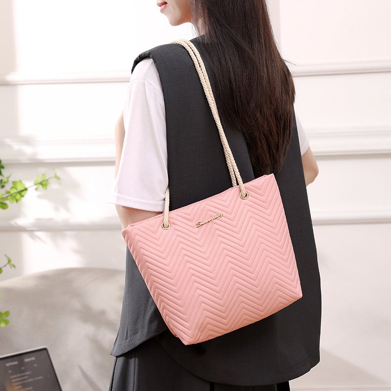 Simple Rope Handbag 2024 Fashion Tote Bag Distinctive Wave Pattern Shopping Bag Large Capacity Texted Bucket Bag - Image 4