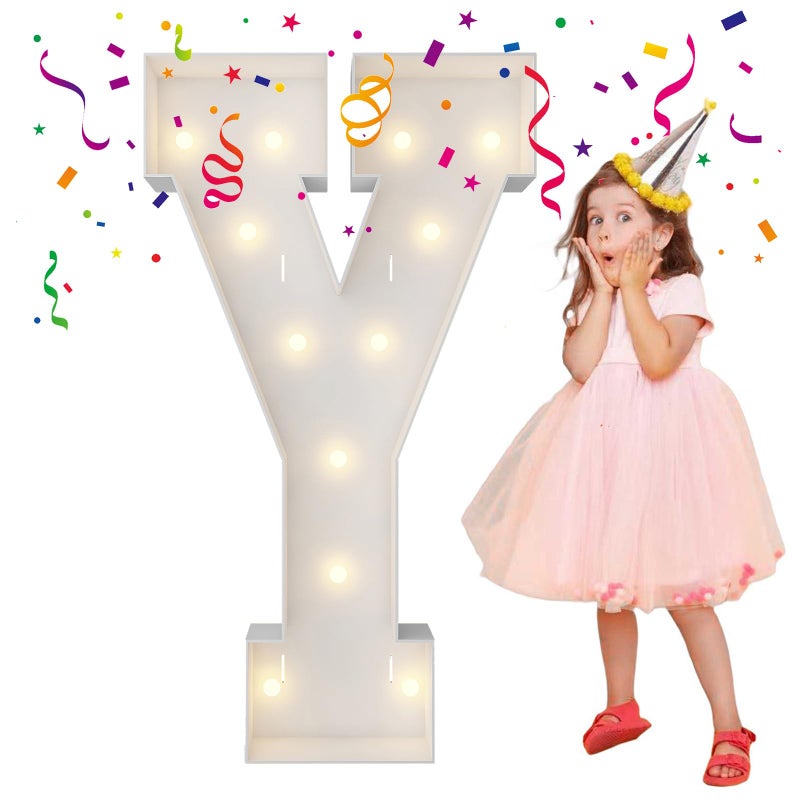 4FT Marquee Light Up Letters Large Marquee Letters Mosaic Balloon Frame Letters Big Letters for Engagement Wedding Decorations Birthday Party Backdrop Decor Balloon Arch Kit Letter Y