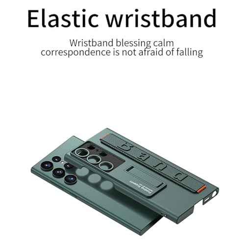Midkart Leather Wristband Leather Case Cover Compatible with Samsung Galaxy S25 Ultra Slim Hard PC with Kickstand Wrist Strap Lightweight Camera Protection Case, Green - Image 3