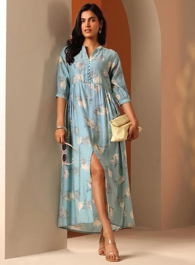 لباس Blue Silk Blend Fit and Flare Dress