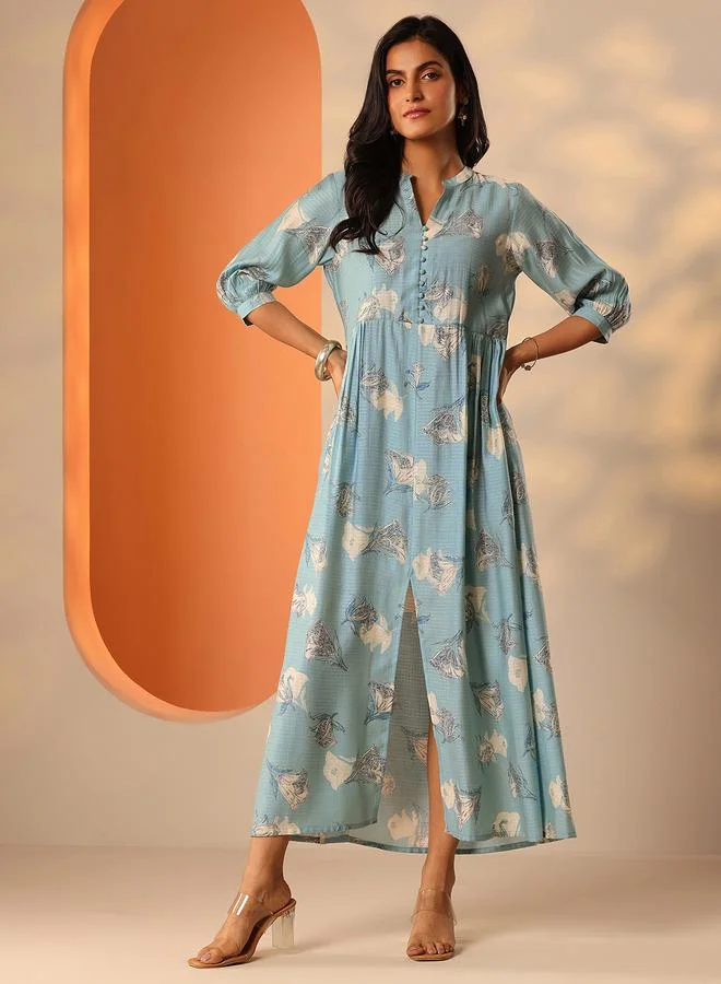 لباس Blue Silk Blend Fit and Flare Dress