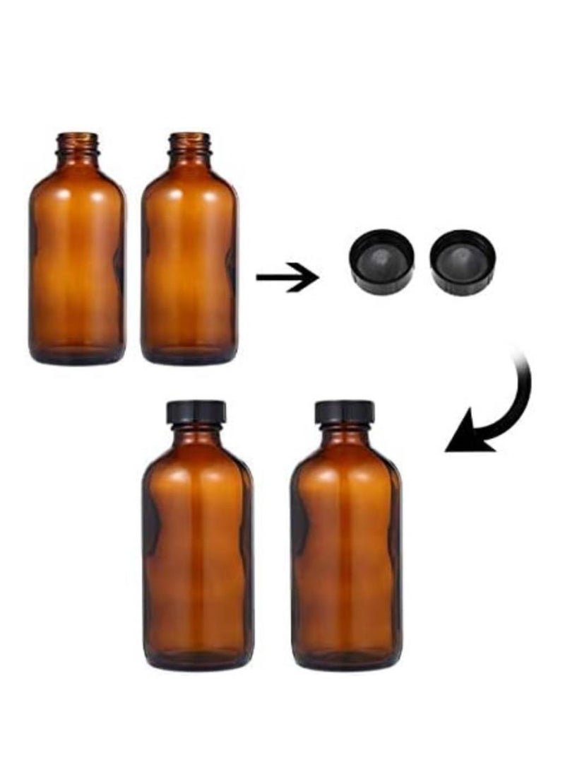 FUFU - 2Pack 8oz Glass Amber Boston Bottles with Black Poly Cone Cap,  Round Glass Bottle for Essential Oil, Perfume and Liquid - Image 1