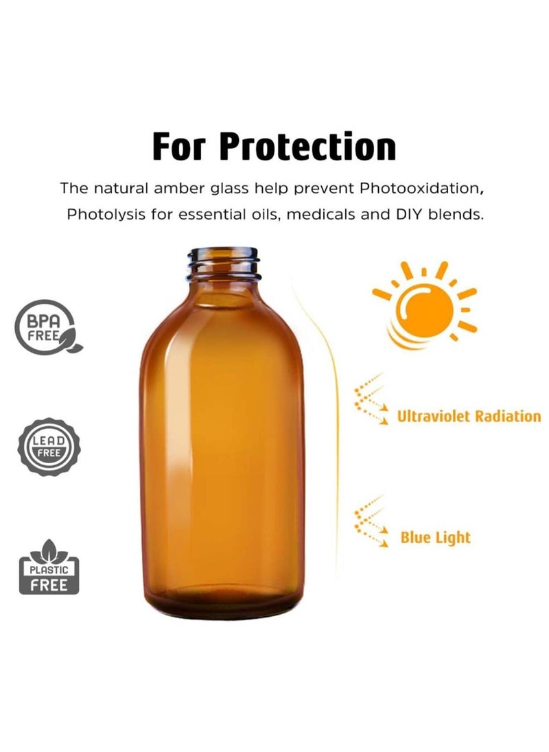 FUFU - 2Pack 8oz Glass Amber Boston Bottles with Black Poly Cone Cap,  Round Glass Bottle for Essential Oil, Perfume and Liquid - Image 1